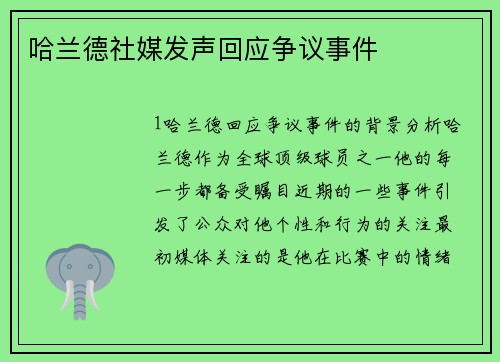 哈兰德社媒发声回应争议事件